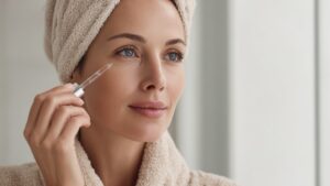 Žena nanosi serum na lice kako bi ga priremila za celodnevnu šminku